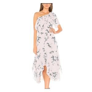 MISA Los Angeles Alexandra One Shoulder Ruffle Pink Floral Dress MSRP $356